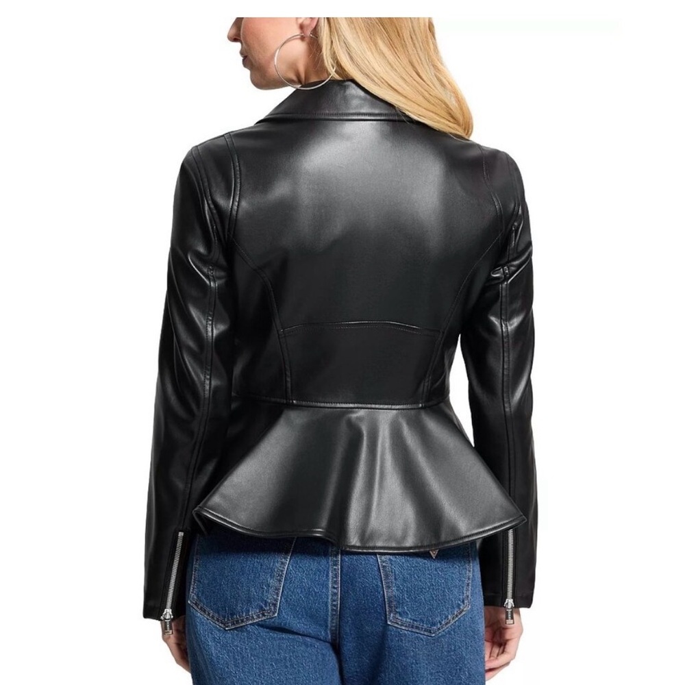 Guess by Marciano Black Faux Leather Peplum Moto Jacket - Picture 4 of 16